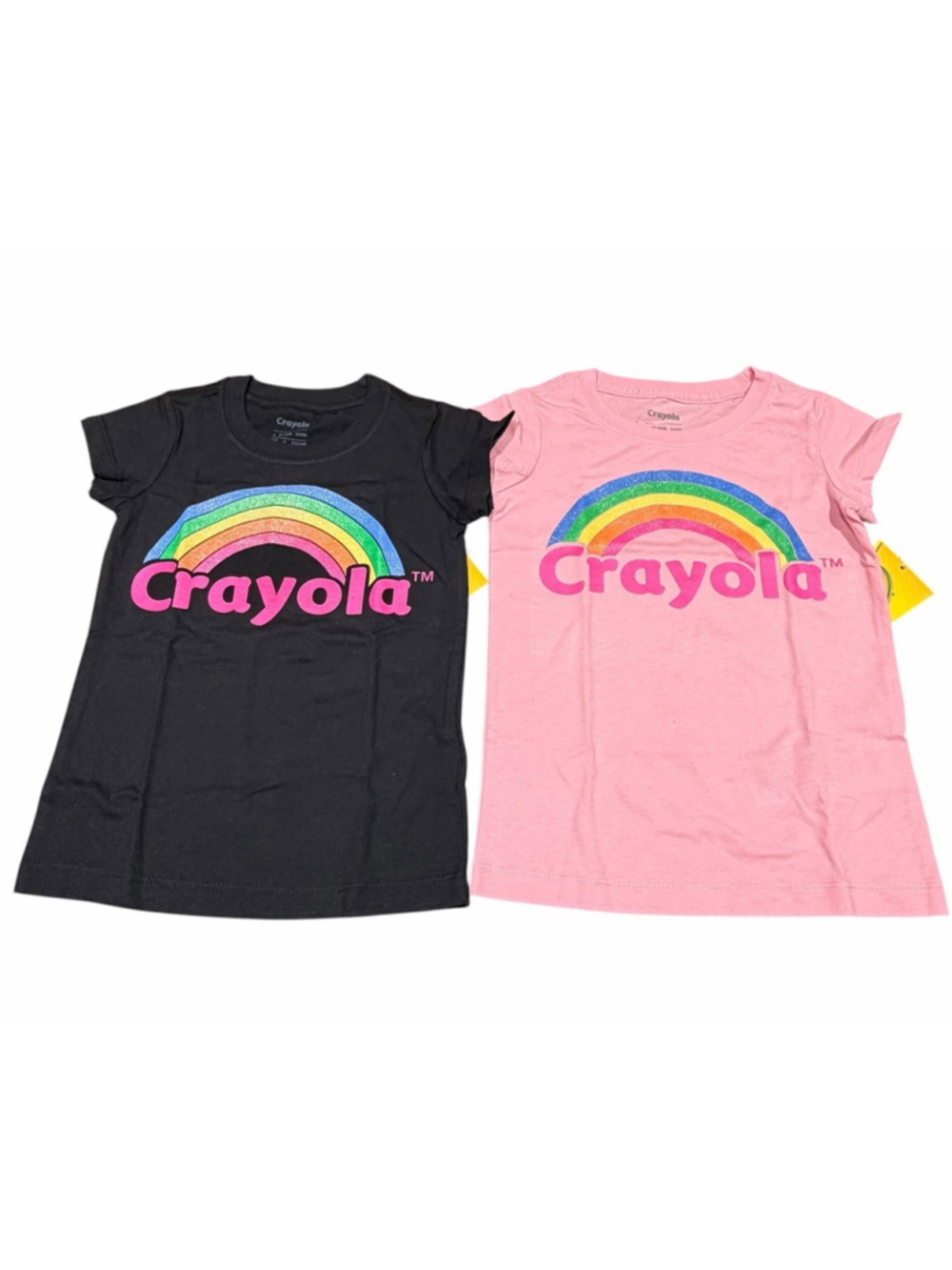 Crayola Girls Size 4 T-Shirt Lot of 2 Rainbow Logo Graphic Tees Pink Black NWT